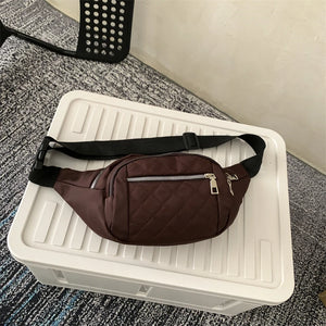 Large Women's Waist Bag Chest Bag Nylon Waterproof Fanny Pack Lattice Crossbody
