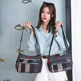 Women Crossbody Bag Plaid Stripes Nylon Shoulder Bags Messenger Handbags