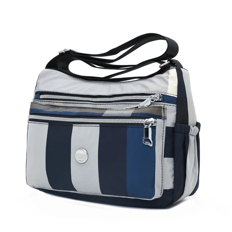 Women Crossbody Bag Plaid Stripes Nylon Shoulder Bags Messenger Handbags