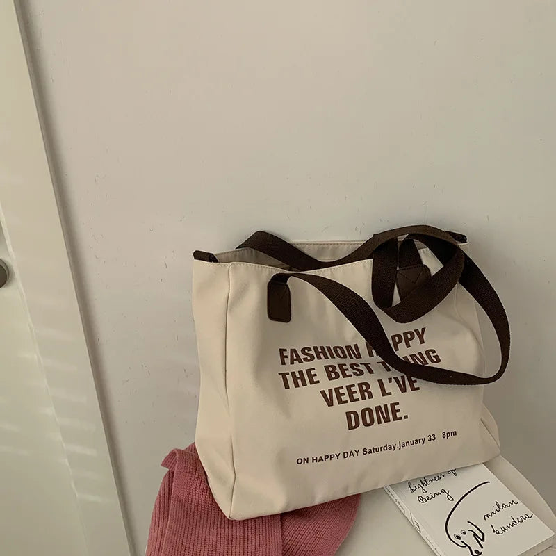 Large-capacity Canvas Bags for Women Letter Print Tote Versatile Casual