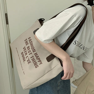 Large-capacity Canvas Bags for Women Letter Print Tote Versatile Casual