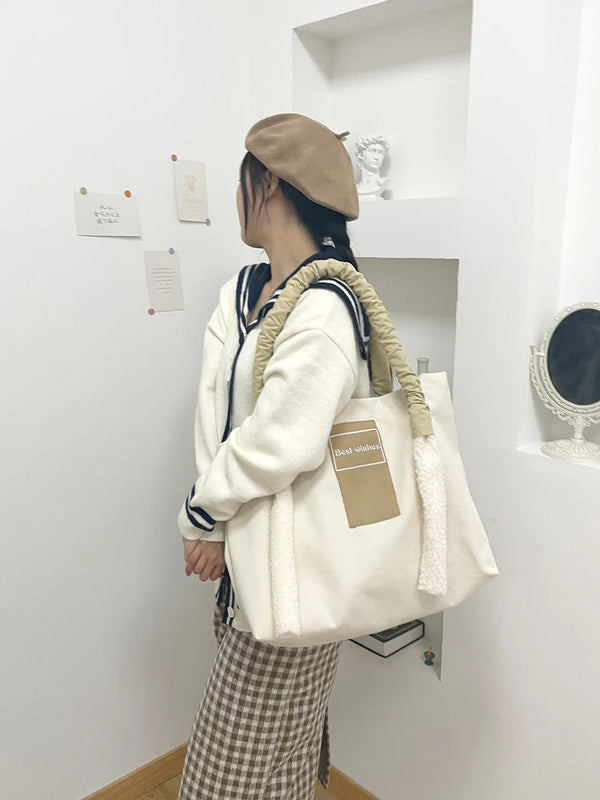 Canvas Shoulder Bag Casual Letter Handbag Large Capacity