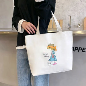 Canvas Shoulder Bag Women's Casual Cartoon Print Handbag