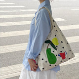Canvas Shoulder Bag Women's Polka Dot Handbag Tote