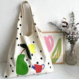 Canvas Shoulder Bag Women's Polka Dot Handbag Tote