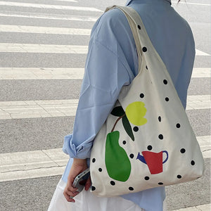 Canvas Shoulder Bag Women's Polka Dot Handbag Tote