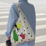 Canvas Shoulder Bag Women's Polka Dot Handbag Tote