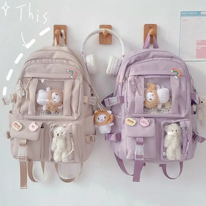 Women Multi-Pocket Nylon Backpack School Bag Female Girl Backpack