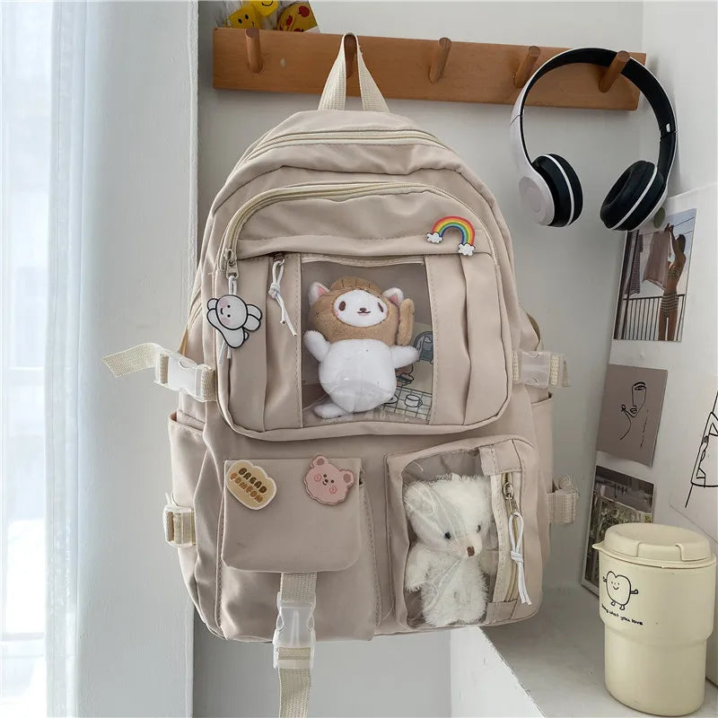 Women Multi-Pocket Nylon Backpack School Bag Female Girl Backpack