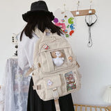 Women Multi-Pocket Nylon Backpack School Bag Female Girl Backpack