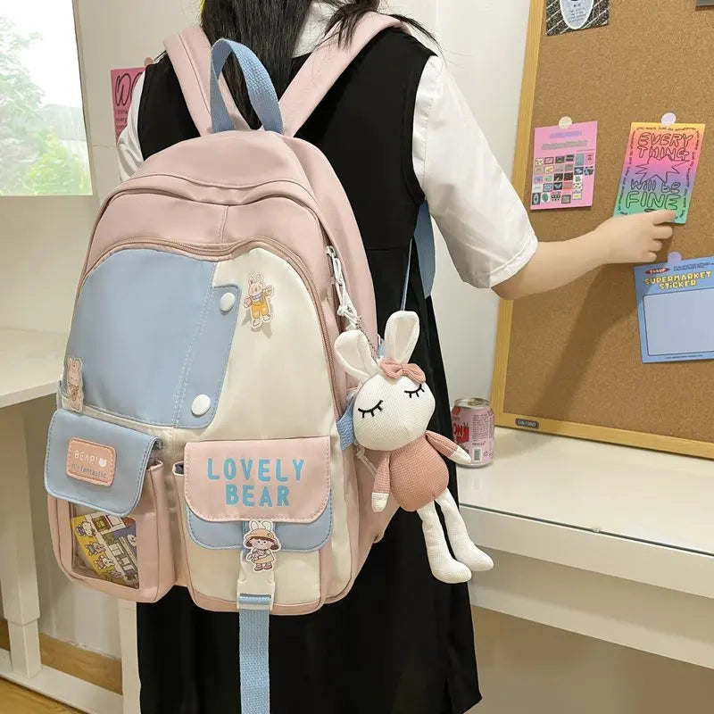 Women Multi-Pocket Nylon Backpack School Bag Laptop Book