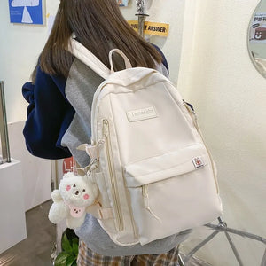Large-Capacity Women Multi-Pocket Nylon Backpack for Junior High School