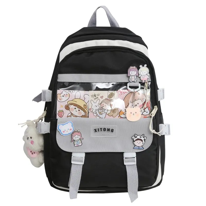 Large-capacity Women Multi-Pocket Nylon Backpack School Girl Laptop Book Bag