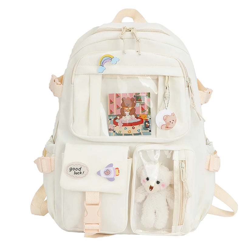 Women Multi-Pocket Nylon Backpack School Bag Girl Backpack