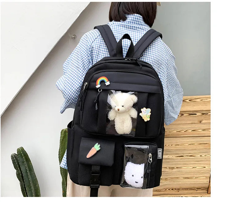 Large-capacity Women Multi-Pocket canvas Backpack Candy Waterproof
