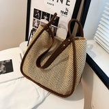 Large-capacity Straw Bag for Women Contrast Tote Shoulder Purses