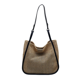 Large-capacity Straw Bag for Women Contrast Tote Shoulder Purses