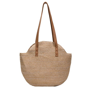 Large-capacity Woven Straw Shoulder Bag for Sunglasses and Cosmetics