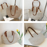 Large-capacity Woven Straw Shoulder Bag for Sunglasses and Cosmetics