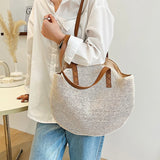 Large-capacity Woven Straw Shoulder Bag for Sunglasses and Cosmetics