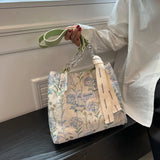 Large-capacity Jacquard Canvas Shoulder Tote Bag