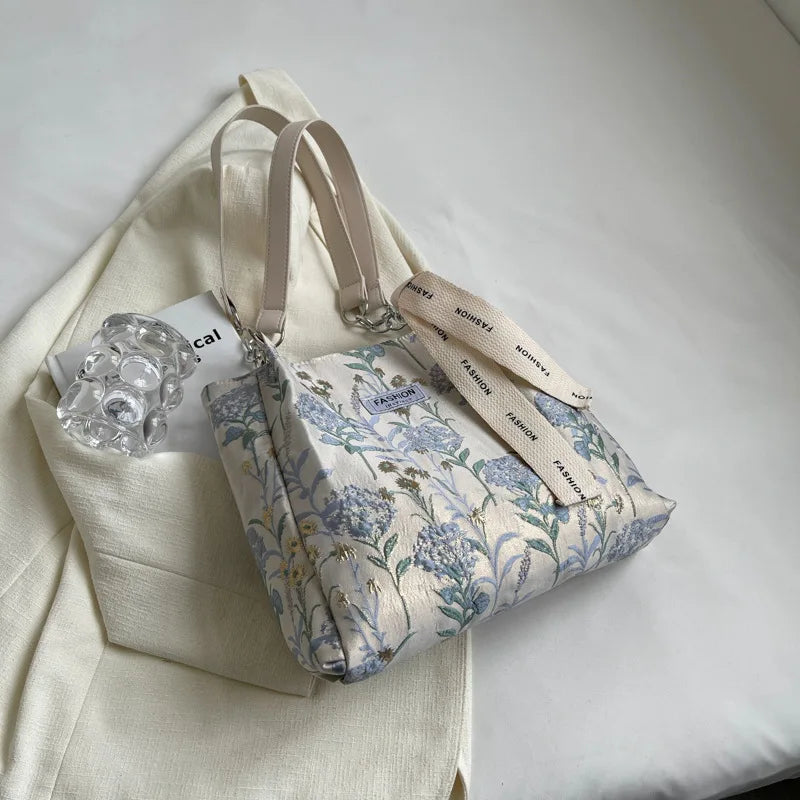 Large-capacity Jacquard Canvas Shoulder Tote Bag