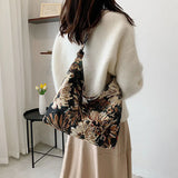 Retro Blooming Oil Painting Canvas Shoulder Handbag