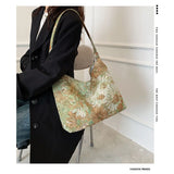 Retro Blooming Oil Painting Canvas Shoulder Handbag