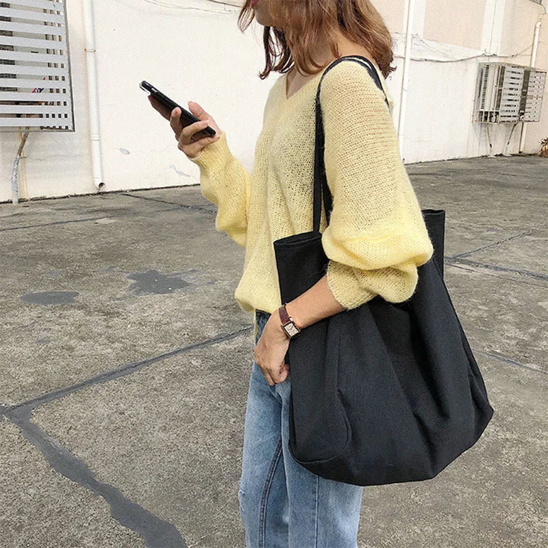 Large-capacity Canvas Shoulder Bag Solid Mori Art Handbag