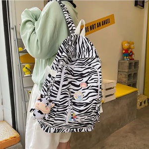 Leopard Print Women Backpack High School Student College Schoolbag