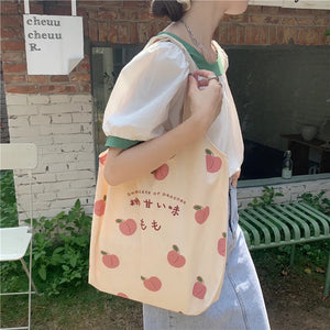 Large Capacity Peach Print Shoulder Bag Japanese Students School Bag