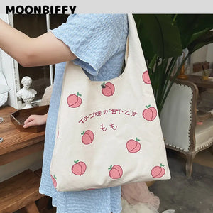 Large Capacity Peach Print Shoulder Bag Japanese Students School Bag