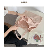 Large Capacity Letter Embroidered Canvas Bag, All-Match Shoulder Bag