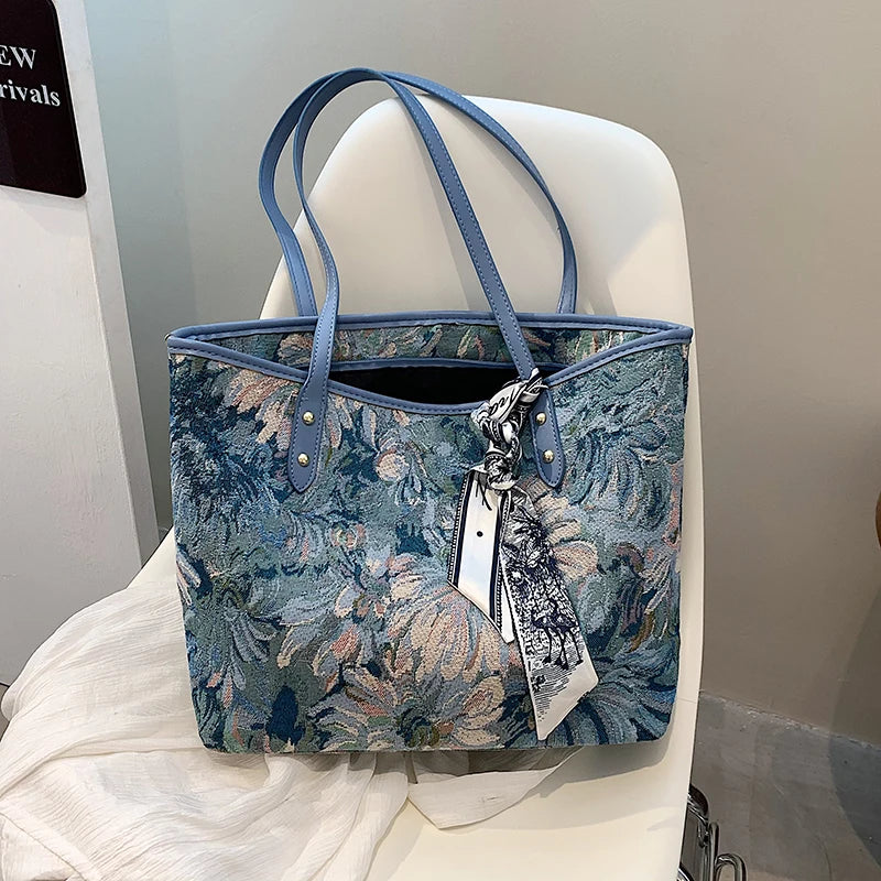 Large-capacity shoulder bag wild big bag student class oil painting tote bag