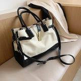 Large Capacity Totes Leather Patchwork Shopper Bag Casual Canvas Women Handbags