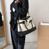 Large Capacity Totes Leather Patchwork Shopper Bag Casual Canvas Women Handbags