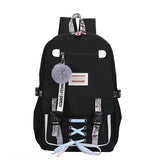Pink Teen School Backpack with USB Port Canvas Schoolbag