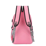Pink Teen School Backpack with USB Port Canvas Schoolbag