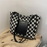 Checkerboard Letter Canvas Tote Bag for Women