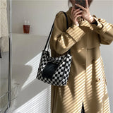 Checkerboard Letter Canvas Tote Bag for Women