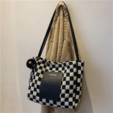 Checkerboard Letter Canvas Tote Bag for Women