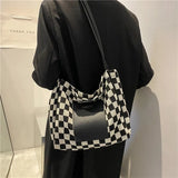 Checkerboard Letter Canvas Tote Bag for Women