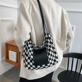 Checkerboard Letter Canvas Tote Bag for Women
