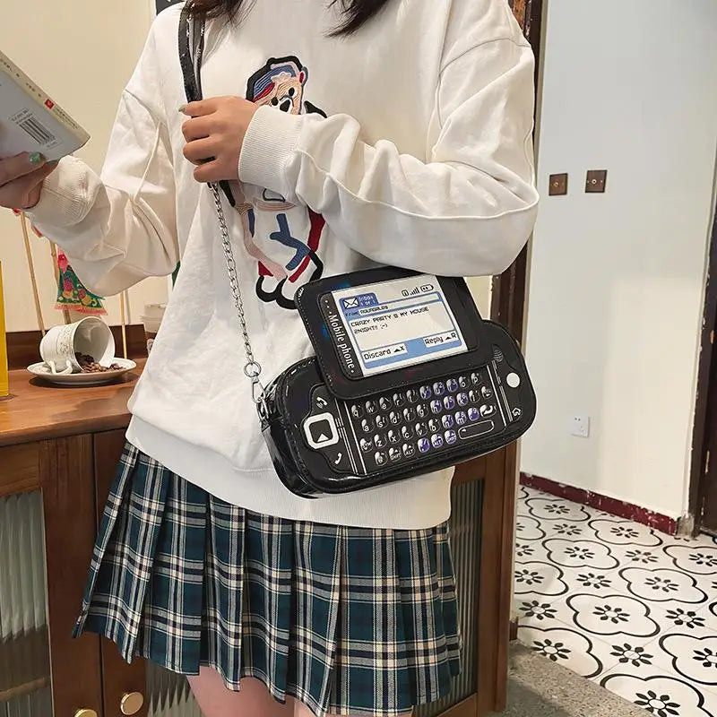 Mobile Phone Shape Chain Crossbody Bag Reflective Purses and Handbags