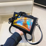 Chain Shoulder Bag Laser Box Shaped Purse Clutch Crossbody Bag