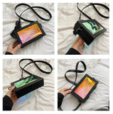 Chain Shoulder Bag Laser Box Shaped Purse Clutch Crossbody Bag