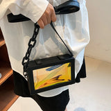 Chain Shoulder Bag Laser Box Shaped Purse Clutch Crossbody Bag