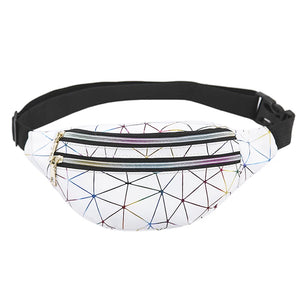 Geometric Pattern Waist Bag PU Leather Belt Bag Unisex