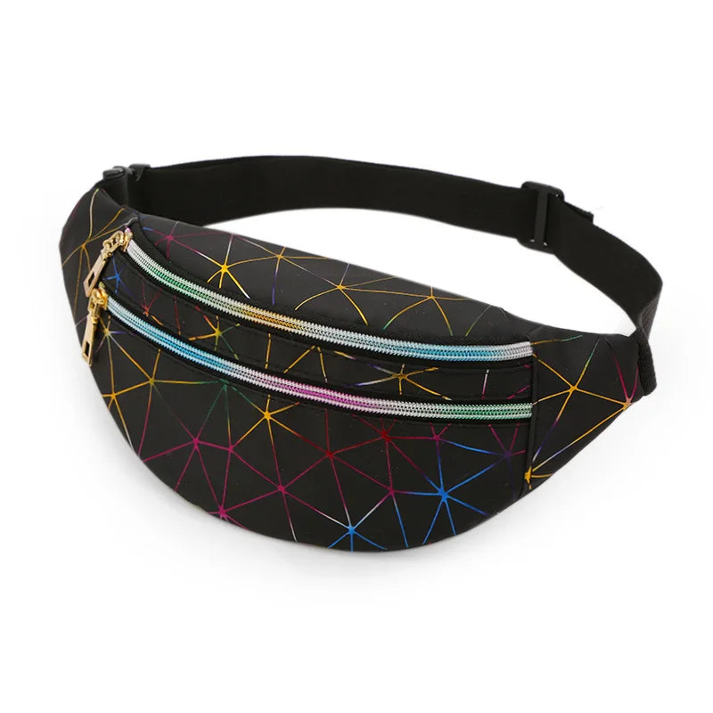 Geometric Pattern Waist Bag PU Leather Belt Chest Phone Pouch Unisex