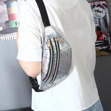 Geometric Pattern Waist Bag PU Leather Belt Bag Unisex Chest Phone Pouch